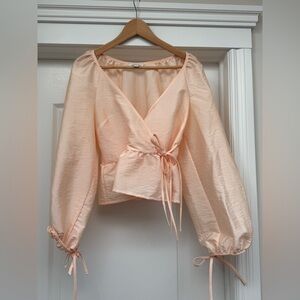 Topshop Peach Wrap Peplum Blouse